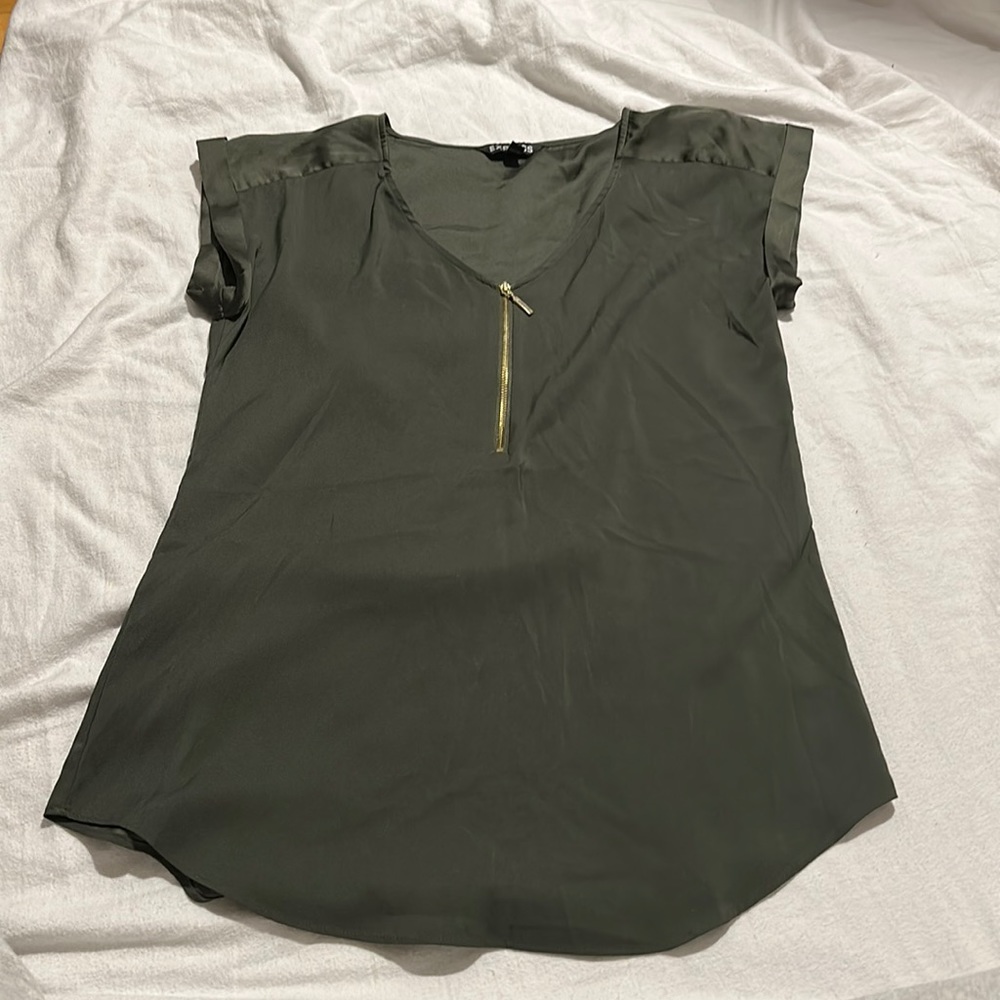 Express Olive Green Zip Front Blouse, Sz S